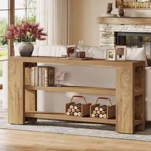 TRIBEWOOD 70.9-Inch Extra Long Console Table with Storage, Narrow Wooden Sofa Table Behind The Couch, Farmhouse 3-Tier Entry Foyer Table for Entryway, Living Room, Hallway
