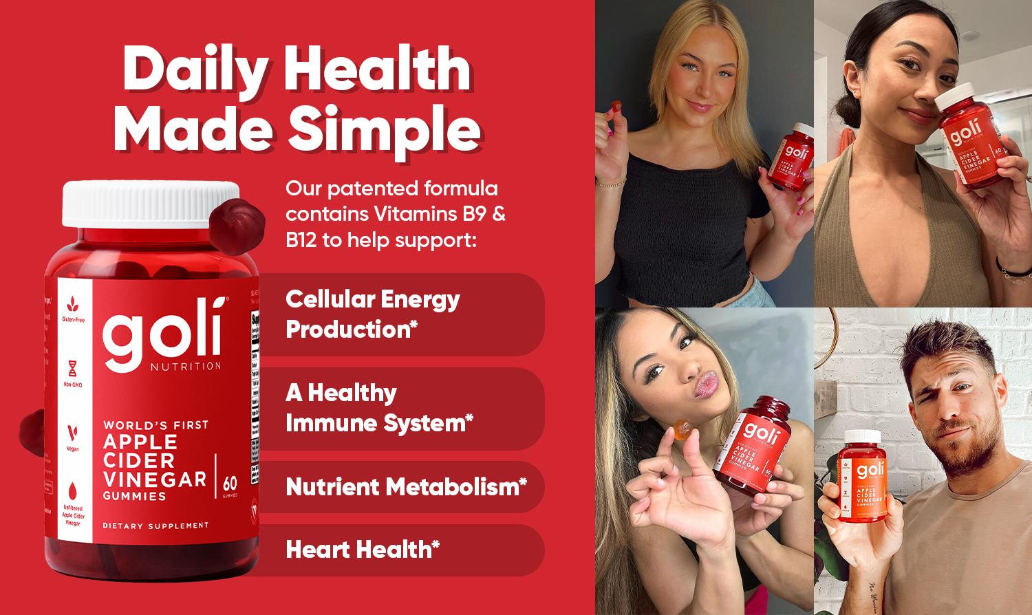 2 Bottles of Goli Apple Cider Vinegar Gummy Vitamins - Vitamin B12, Gelatin-Free, Gluten-Free, Vegan & Non-GMO.