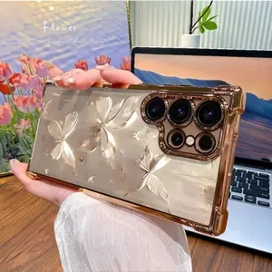 Silvery Butterfly For Samsung Galaxy S25 Ultra Luxury Men And Women Couple Phone Case Four Corner Air Cushion Drop Resistant Transparent Plating Case Samsung Galaxy S22 S23 S24 ULTRA FE Plus EDGE High-end Phone Case Cover Shockproof