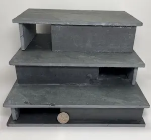3 Tier Open Back Slate Hide 11x11x8" for Fish, Snake, Reptile, Turtle, Bearded Dragon, Aquarium, Gecko, Cichlid, Pleco