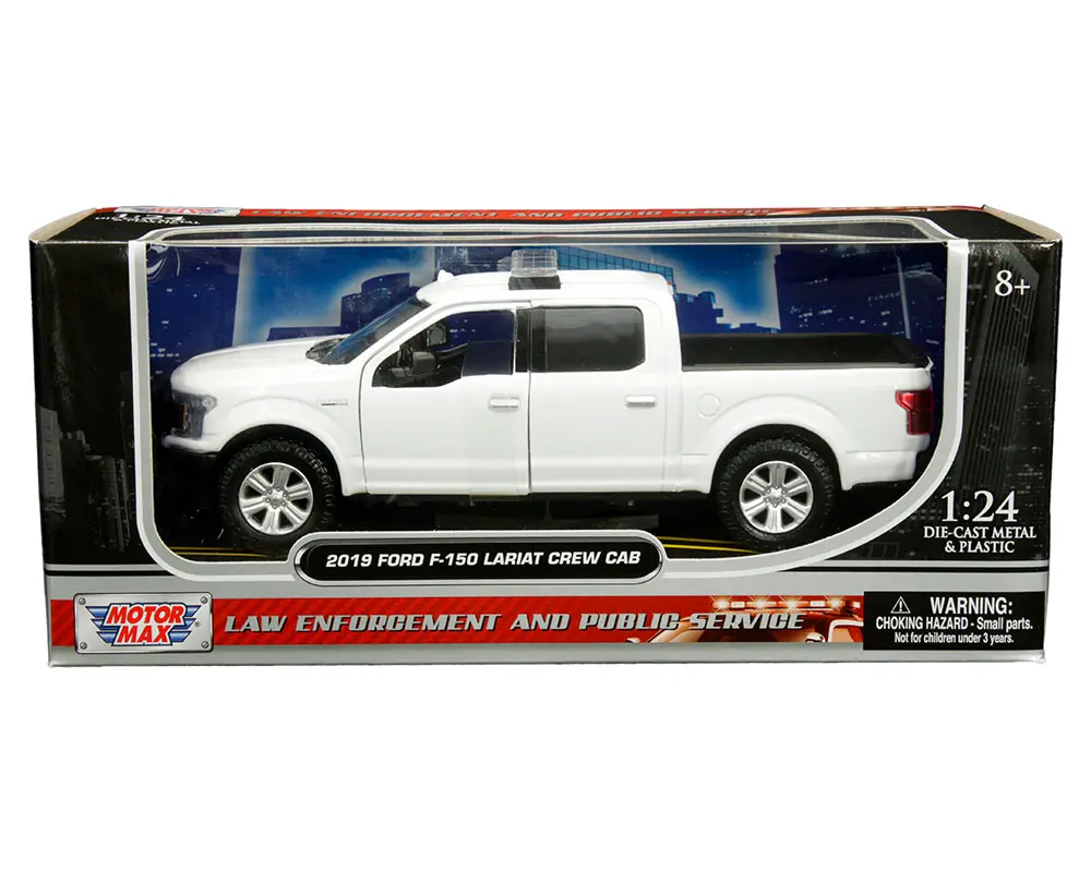 Motormax 1:24 2019 Ford F-150 Lariat Crew Cab Pickup Truck Unmarked Plain White Law Enforcement and Public Service Series