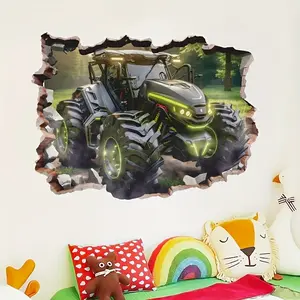 2 Piece Set Monster Car Wall Stickers, Removable Broken Wall Decals, Comfortable Bedroom Decor, Boys Room Wall Art
