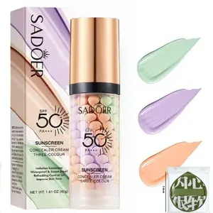 Three-Color Isolation Cream SPF 50+ | All-in-One Sunscreen & Color Corrector for Redness & Sallow Skin | Waterproof Makeup Base Acne Brightening Foundation
