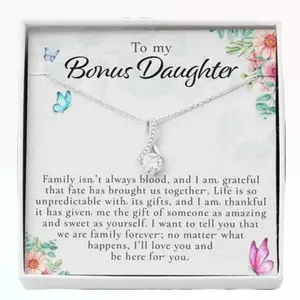 To My Bonus Daughter, Bonus Daughter Necklace, Step Daughter Necklace, Gifts for Stepdaughter, Meaningful Jewelry with Message Card, Birthday Christmas Graduation Gift for Bonus Daughter, Inspirational Pendant Necklace for Her, Special Family Gift Box