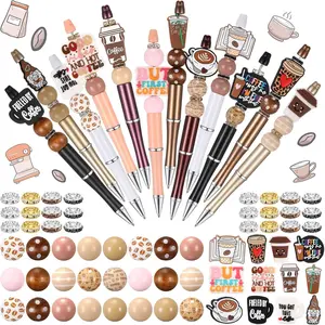 12 Set Beadable Pens Assorted Bead Pens   Round Spacer Set Black Ink DIY Ballpoint for Women Men  Office Supplies(Multicolor,Coffee)