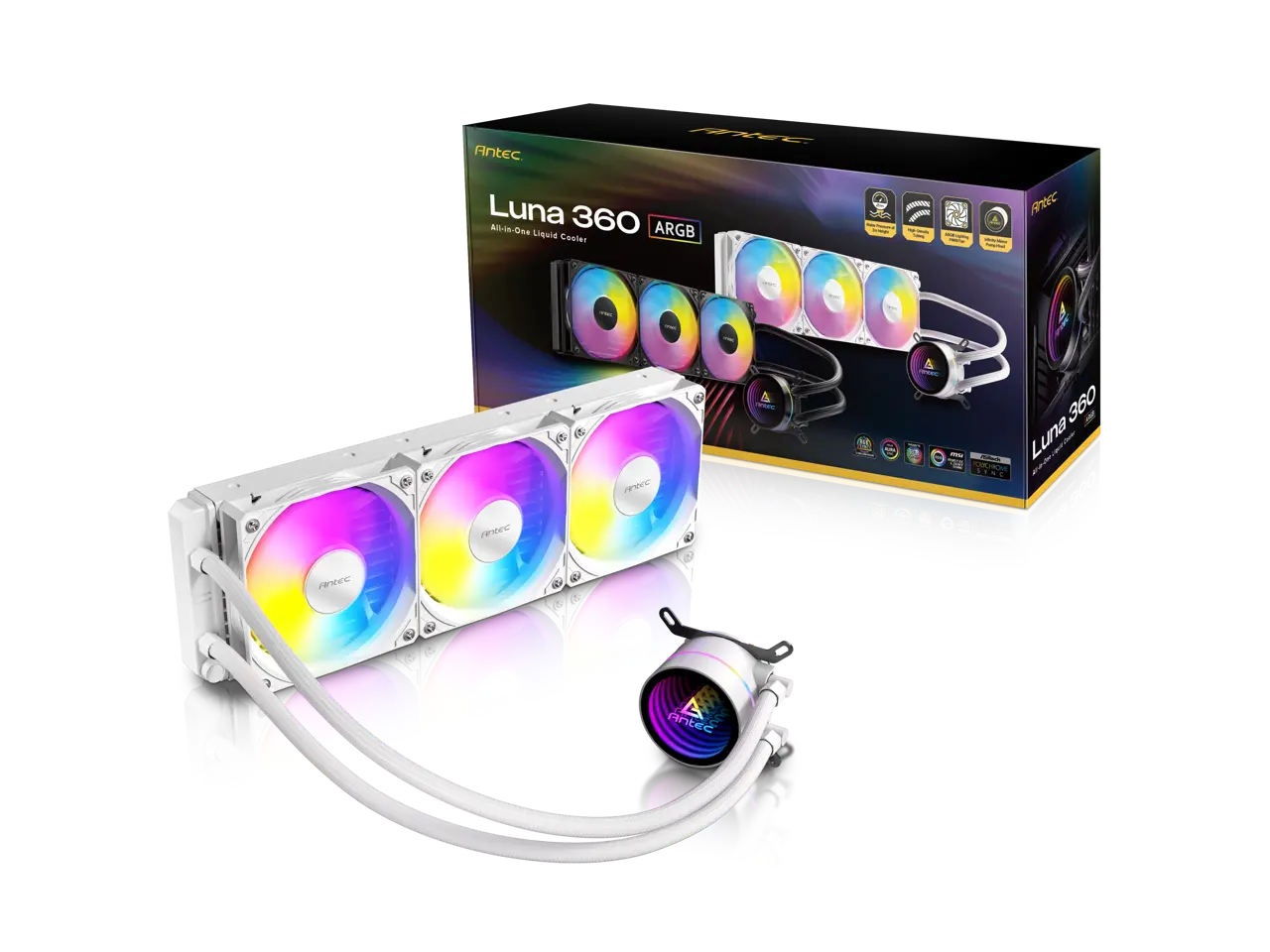 Antec Luna 360 ARGB White AIO Liquid CPU Cooler, 3x120mm PWM ARGB Fans, Infinity Mirror Pump Head Design, High-Performance Cooling, Intel LGA 1700/1851 & AMD AM4/AM5
