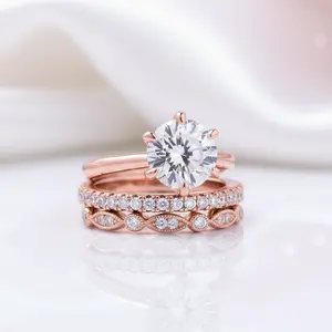 Exquisite Round Cut White Sapphire 3pcs Wedding Ring Set