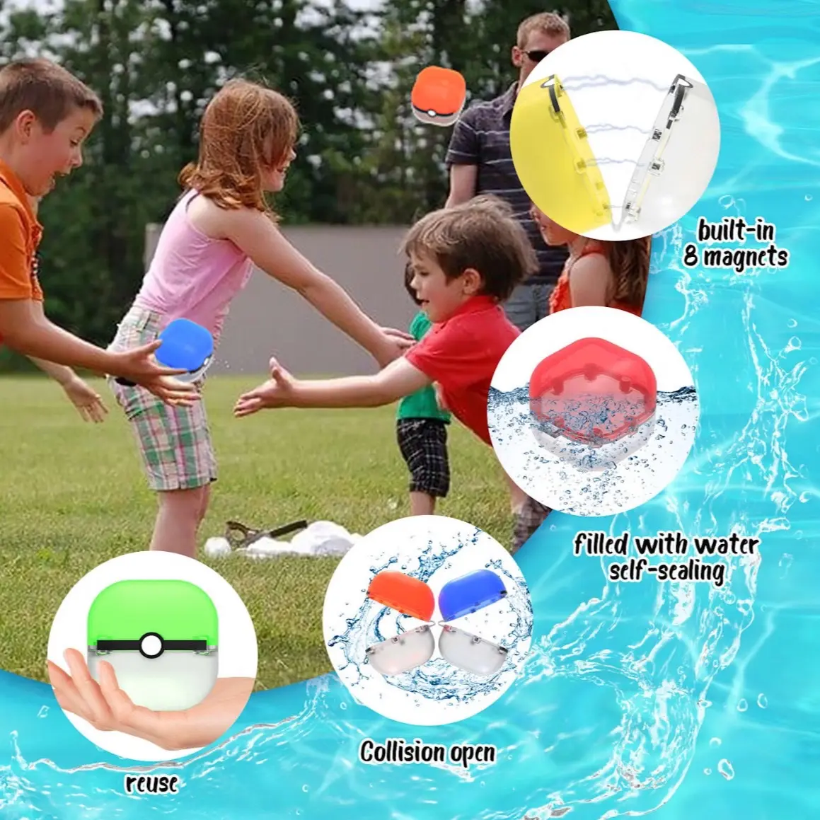 Pokemon shape 6pcs Reusable water balloons Colorful