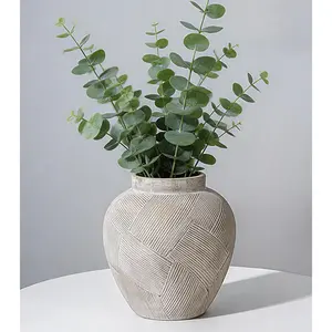 DREAMLOOM Ceramic Flower Vase, 9.3 inch Farmhouse Rustic Vintage Vases, Decorative Pottery Terracotta Vases for Home Decor, Living Room Dining Table Wedding Centerpieces