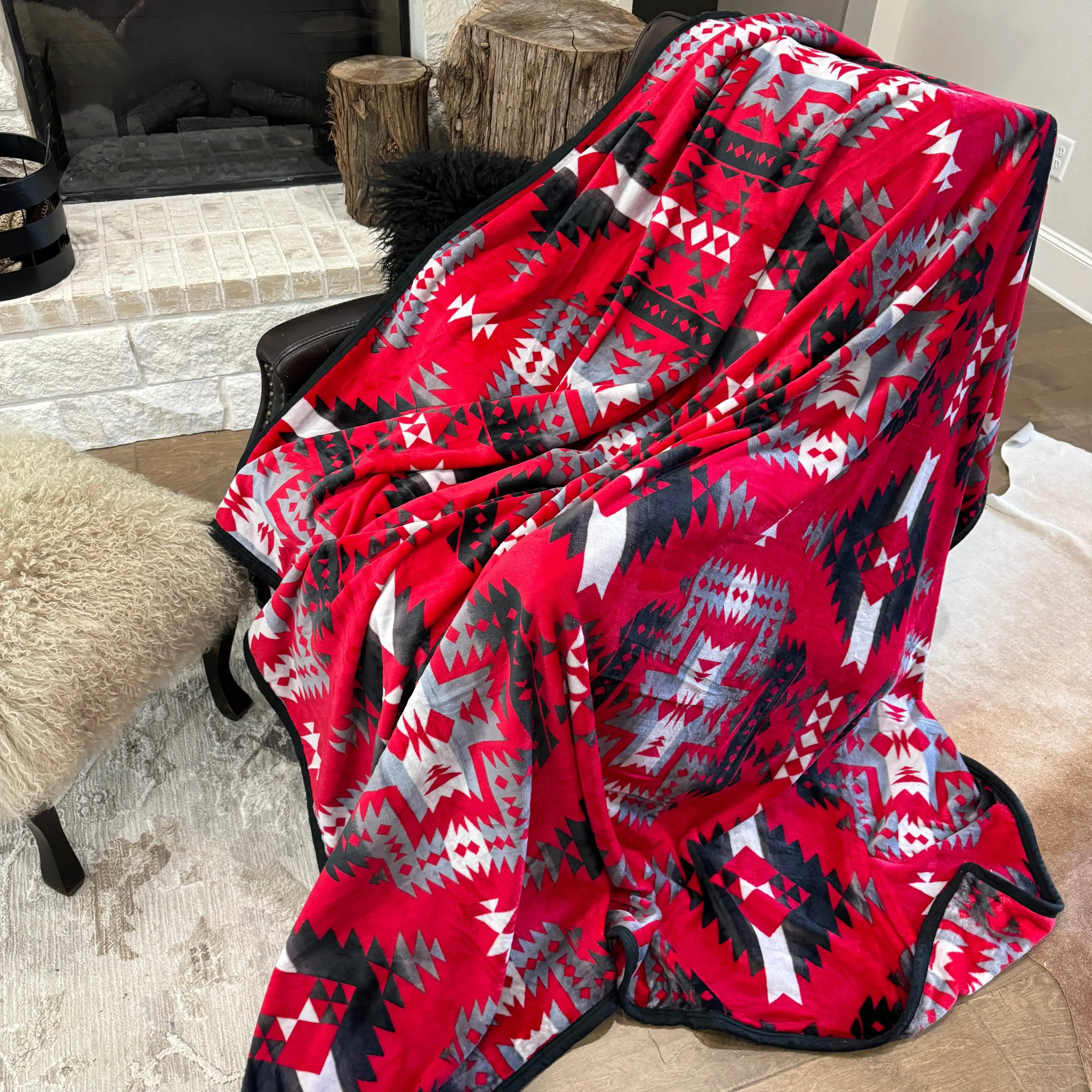 Z The Bandera Red Oversized Blanket 82"x90"