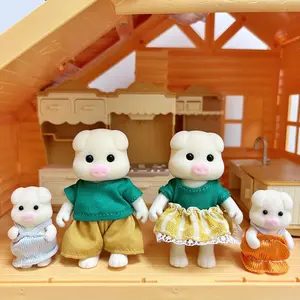 Pig Family Plush Toy Soft Adorable Stuffed Animal, 4 Counts Cute Animal Family Doll, Mini Baby Pig Clothes Random Color, Pretend Play Doll, Birthday Gift for Boys & Girls