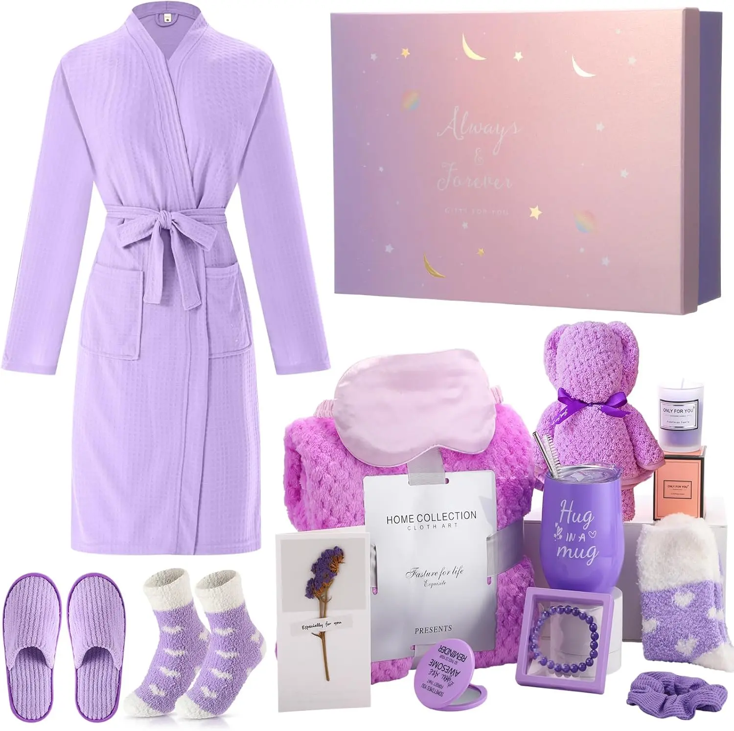 14 Pcs for Care Blanket Gifts Set Spa Baskets Get Well Soon Gift Baskets Mother's Day Gift for Mom Her Girlfriend Sister Daughter Friend Wife Grandma(Plain,Purple)