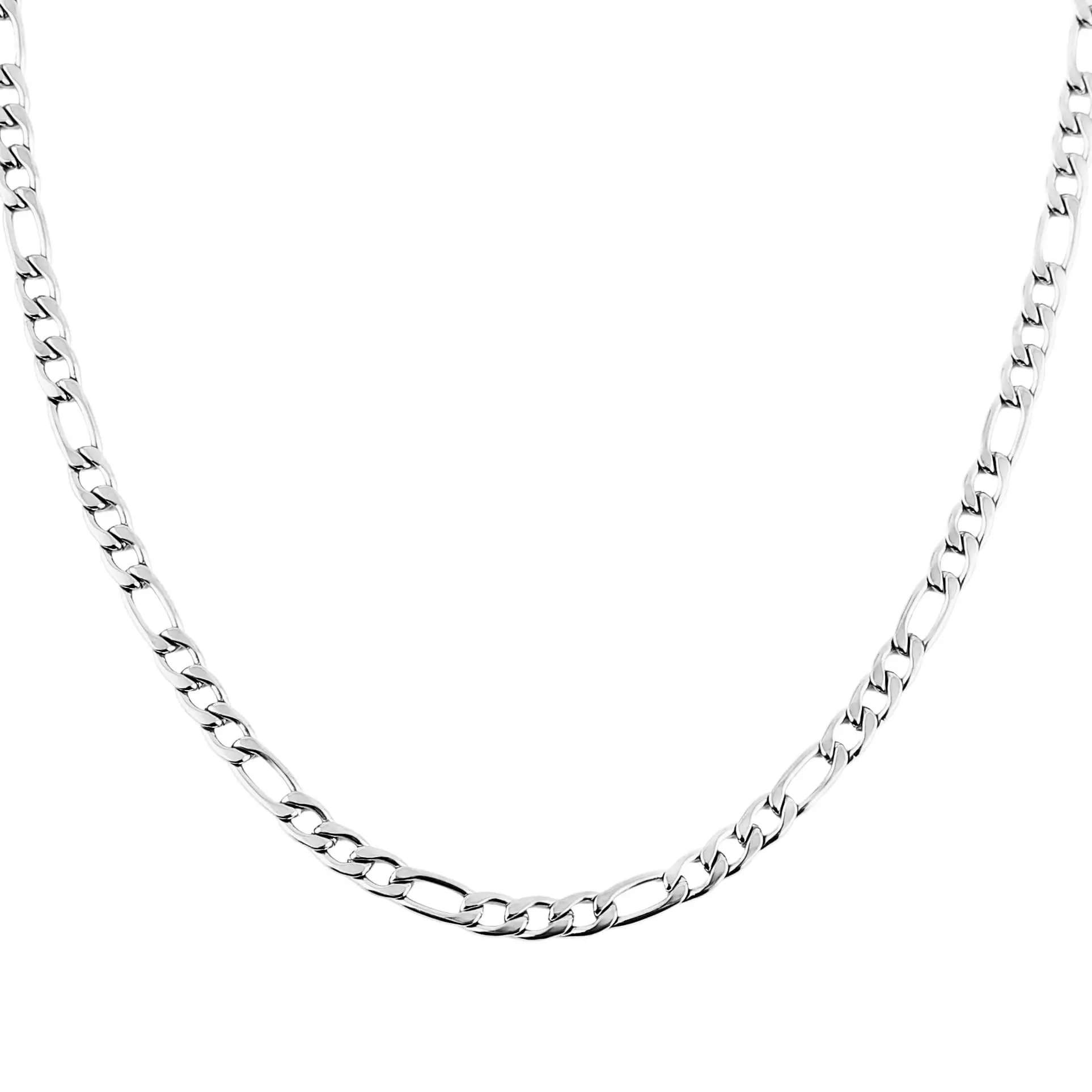 HZMAN Silver Figaro Chain Men Women Stainless Steel Necklace Fashion Cool Accessories