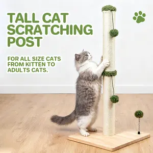 41" Tall Indoor Cat Scratching Post with Durable Sisal Rope Hanging Ball Toys Sturdy Base Space Saving Design Contemporary Spacious Tree for Cats
