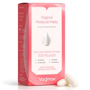 Vaginox Moisture Melts – Hyaluronic Acid Vaginal Suppositories – 4-in-1 Hydration with Lactic Acid, Vitamin E & Evening Primrose Oil – Hormone-Free, Vegan, No Applicator, Made in USA – 10 Count