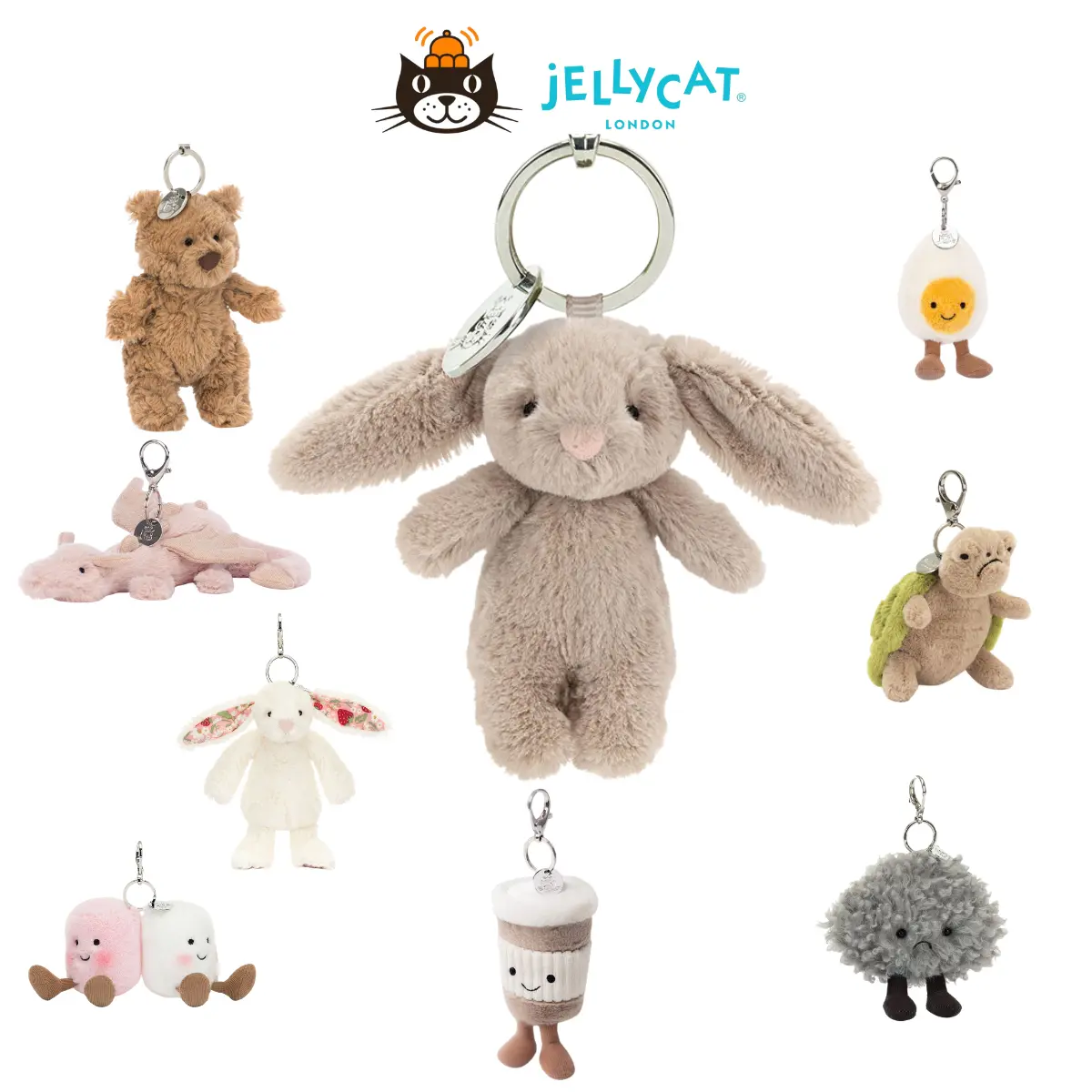 Authentic Jellycat Collectible Keychain - Cute Bag Charm Pendant, Ideal Gift for Backpacks, Car Keys