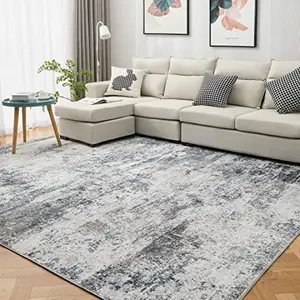 Area Rug Living Room Rugs 5x7 Indoor Abstract Soft Fluffy Pile Large Carpet with Low Shaggy for Bedroom Dining Room Home Office Decor Under Kitchen Table Washable Gray Blue
