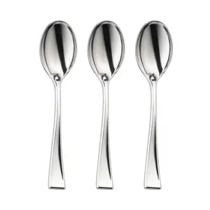Shiny Metallic Silver Mini Plastic Disposable Tasting Spoons
