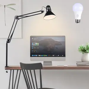 Swing Arm Desk Lamp for  Office 360Adjustable,Tall Metal Clamp on lamp with Bulb,Eye-Caring Clip on Desk Light for Computer Work Study Reading and Drafting