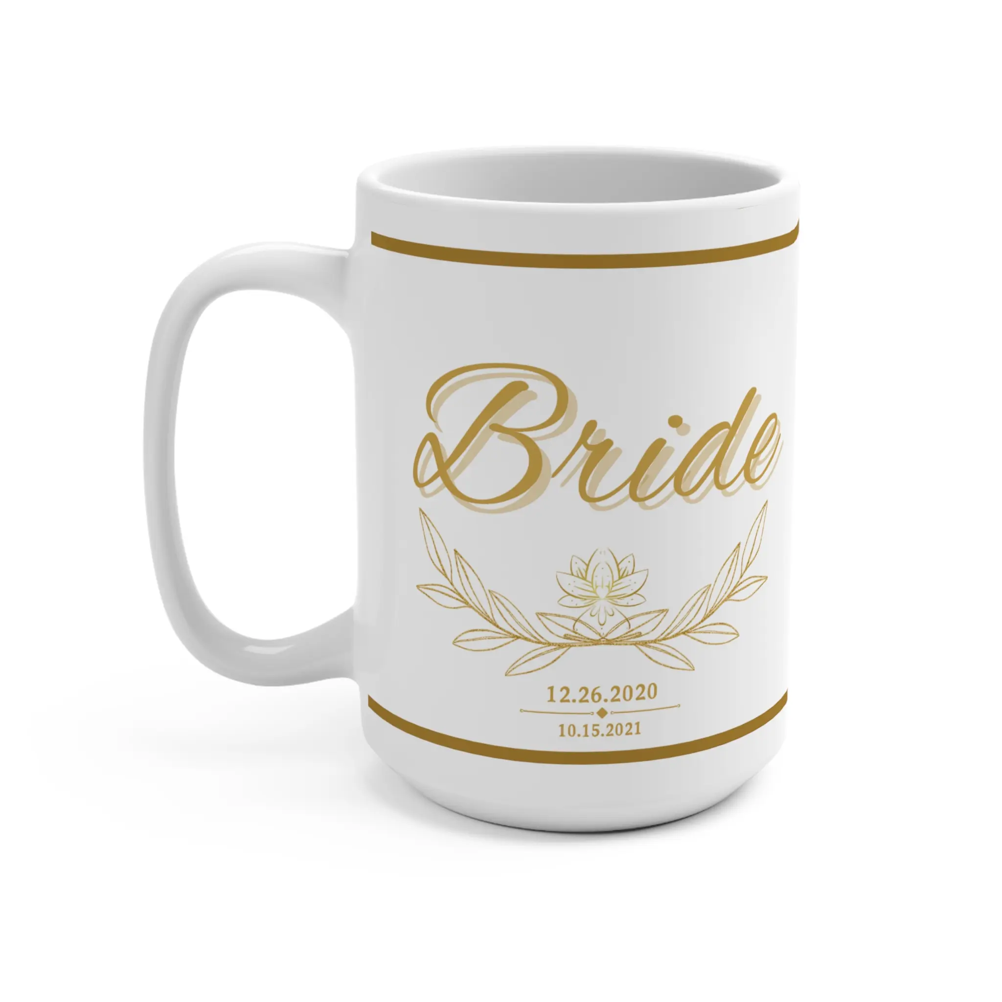 Elegant Wedding Mug for Bride  – Perfect Bridal Shower Gift, Couple's Keepsake, Personalize with Names and Date, Anniversary