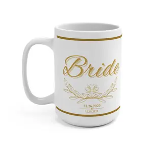 Elegant Wedding Mug for Bride  – Perfect Bridal Shower Gift, Couple's Keepsake, Personalize with Names and Date, Anniversary