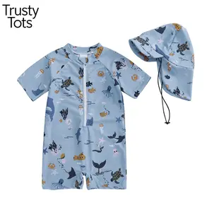 Trusty Tots  2026 Children's Swimsuit Girls Middle Small Children  Swimsuit Swimsuit Cartoon Boys Short-Sleeved Suit Toddler Boys Swimsuit Sun Protection Short Sleeve  Animal