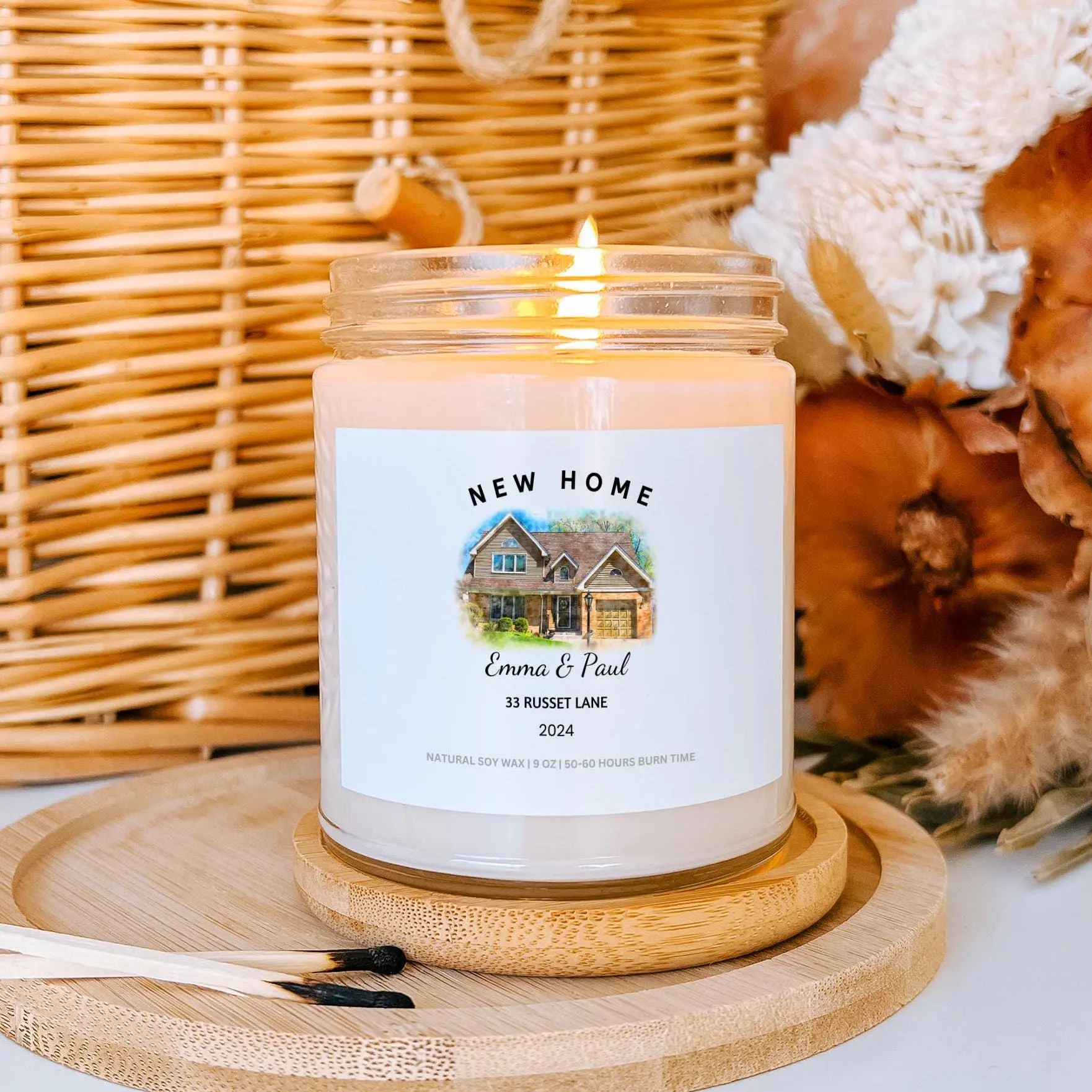 Personalized New Home Photo Candle Gift Custom Watercolor Picture Candle Housewarming Gift New Home Decor Keepsake Custom Names Home address