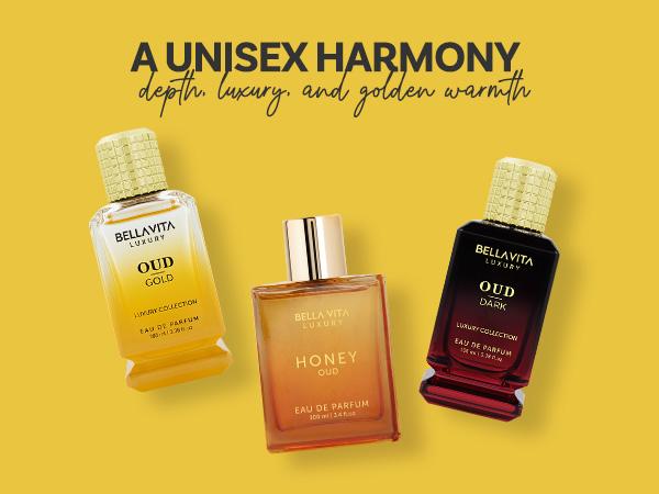 Golden Oud Affair by BellaVita Luxury | Perfume Combo Gift Set | 3×100 ml | Oud Dark, Honey Oud & Oud Gold | Long Lasting Eau De Parfum | Vegan & Cruelty Free