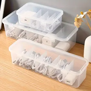 Clear 5-Compartment Organizer Box for Cables, Small Gifts, School Supplies and Office Storage