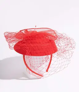 Red Netted Pillbox Fascinator Headband