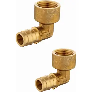 2-Pack  Pex A Expansion Brass Fittings 1/2"x 1/2" NPT Female Elbow For Pex-A Tube Connection, ASTM F1960,(PEX1960100)