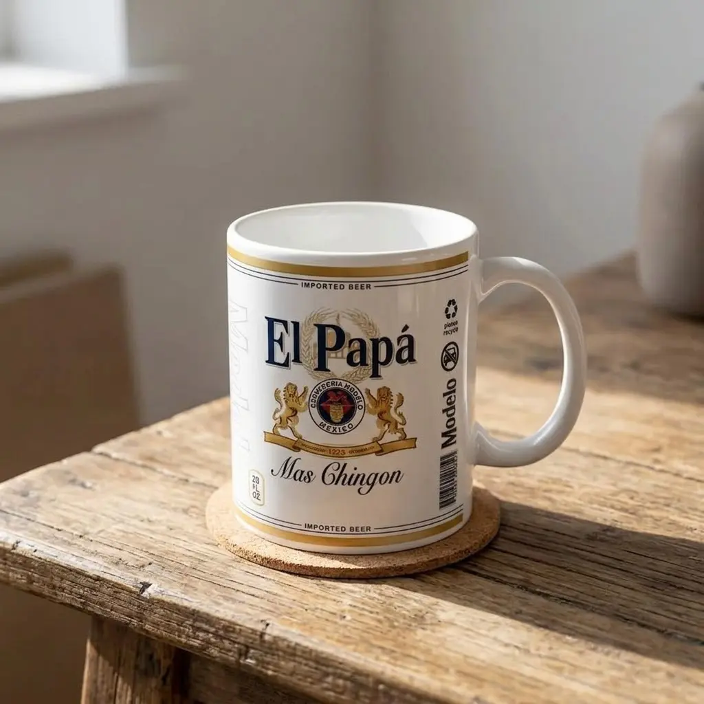 El Papa Más Chingón Mexican Beer-Inspired Ceramic Mug, Father's Day Gifts for Dad, Dad Gifts Kitchen Drinkware