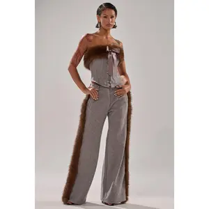 HALLE FUR TRIM WIDE LEG PANT