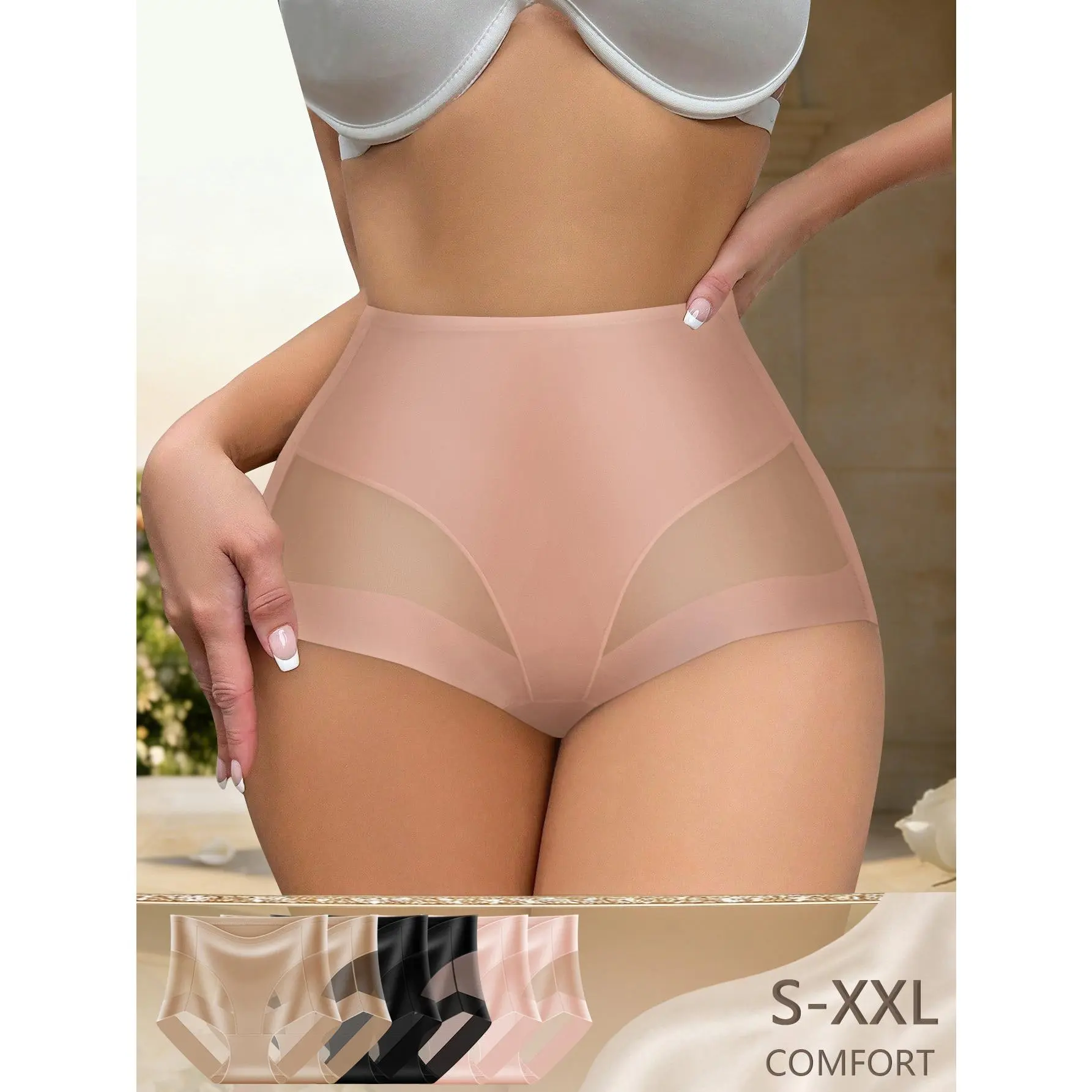 QUASTI 6 Pack Women’s Mesh Lace Panties, Mid Rise Breathable Underwear, Soft Stretch Seamless Briefs, Comfortable Everyday Panties S-XXL