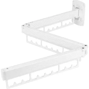 Clothes Drying Rack Wall Mounted,Collapsible & Retractable Laundry Hanging Rack, Space-Saving Indoor Outdoor Clothes Rack for Laundry Balcony Bedroom Bath Room (White)