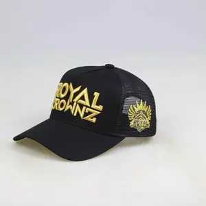 Royal Crownz Black Trucker Hat with Gold Text, Authentic Card Included, Hatbox Included, Crown Pen & Hand Stitched Customizations Available
