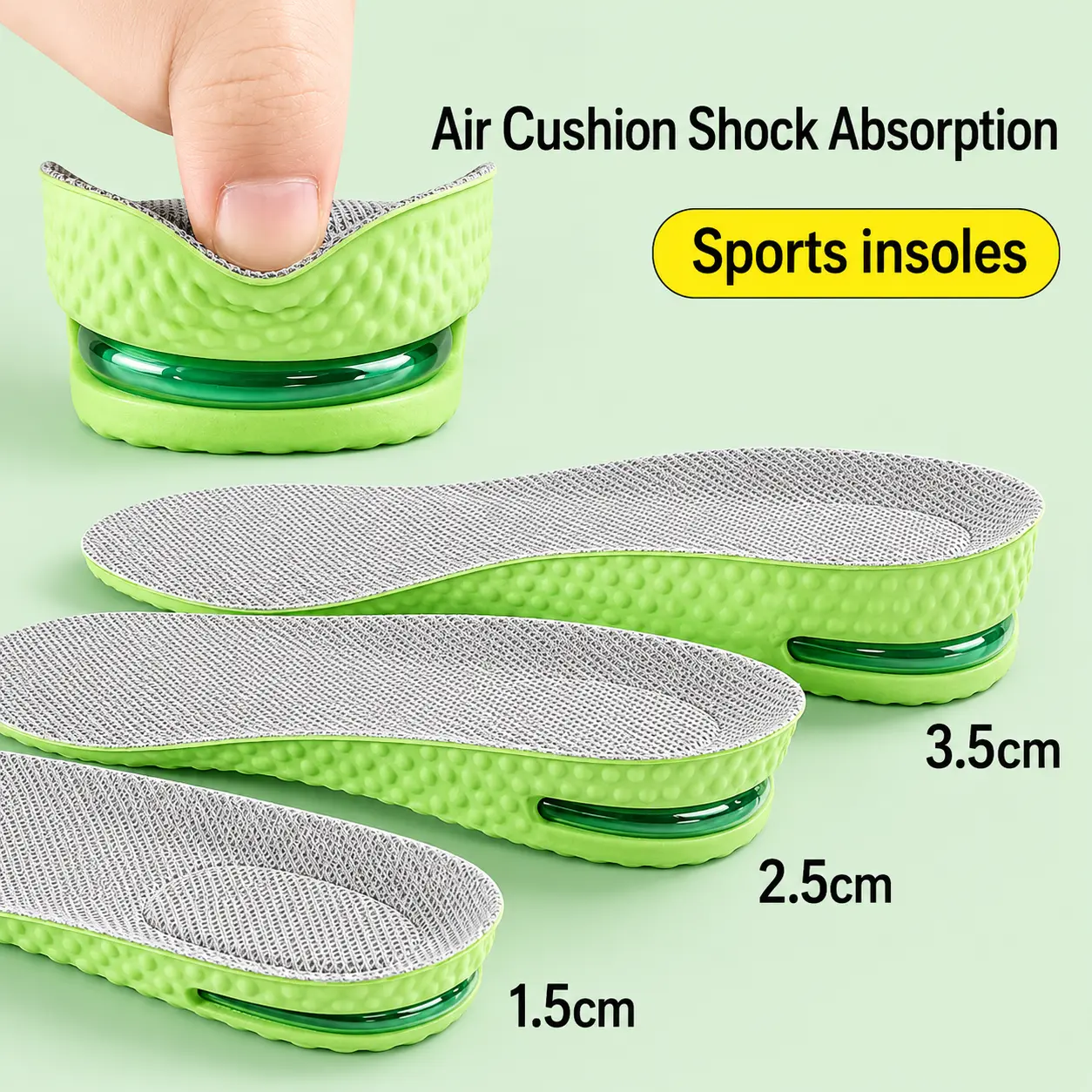 1Pair Air Cushion height increase insoles Breathable Sweat and Anti-Odour Insole Shock Absorbing Insole for Sports Shoes