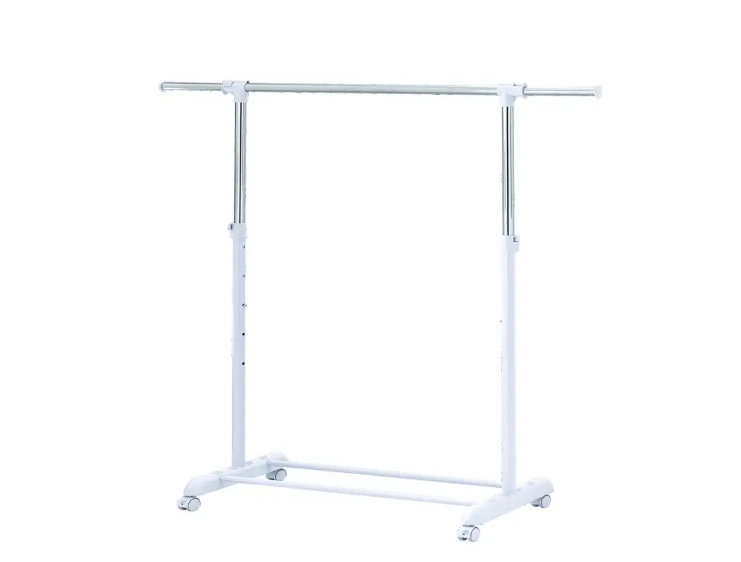 Adjustable Metal Rolling Garment Rack, Portable Clothes Organizer, Chrome & White, Space-Saving Storage Stand