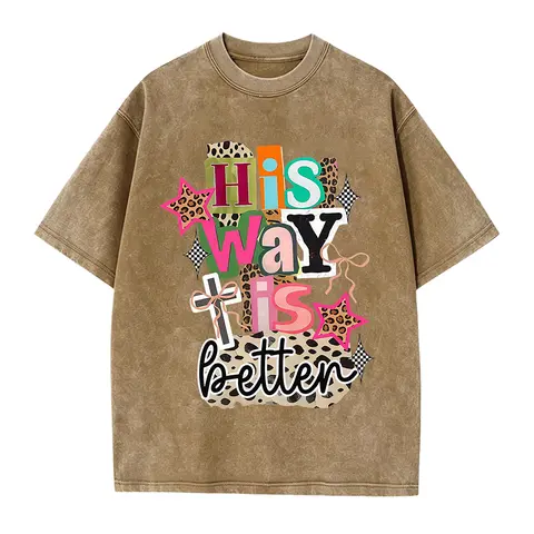 His Way Is Better Christian T-Shirt, Casual Short Sleeve Cotton Top for Men with Leopard Print Cross Graphic