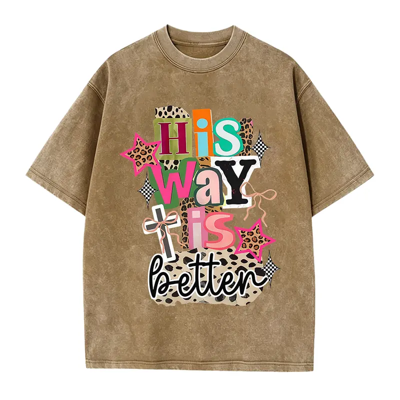 His Way Is Better Christian T-Shirt, Casual Short Sleeve Cotton Top for Men with Leopard Print Cross Graphic