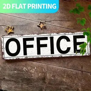 2D Flat, 1pc Vintage "OFFICE" Metal Sign - 15, 7x3, 9" Aluminum Wall Decor with Distressed White & Black Design, Pre-Drilled for Easy Hanging - Perfect for Home, Kitchen, Farmhouse, Porch - Unique Gift for Friends & Family, Office Decor, 2D Flat