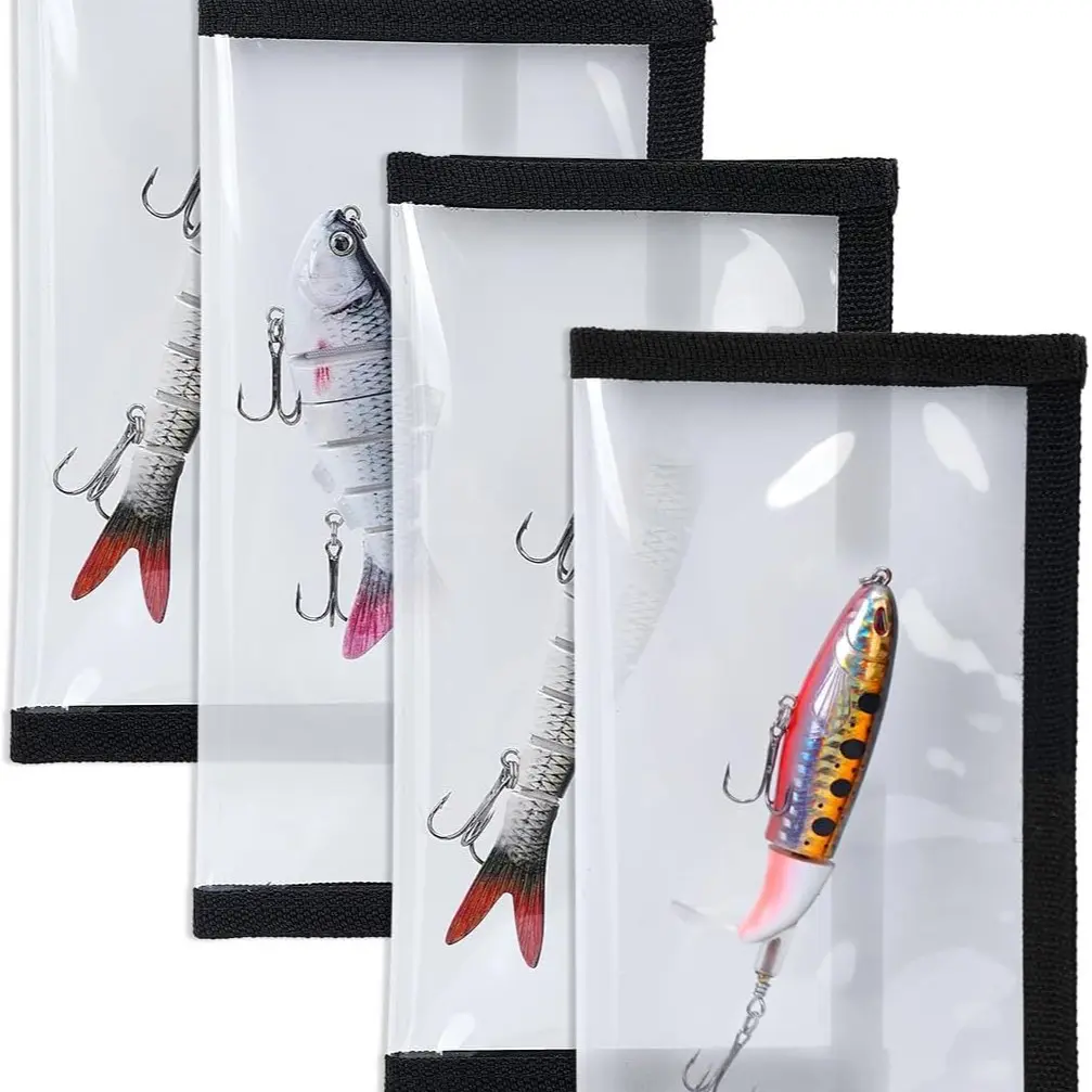 clear plastic and velcro fishing rod lure covers MOOCY Wrap for Rod, Tangle-Free Safety Hooks Cover, Secure Protectors Holder Storage for Various Bait (Blue these wraps securely cover various sizes of lures and hooks Clear PVC Lure Covers –