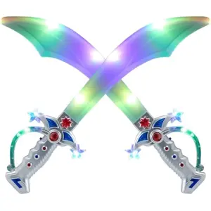2 Deluxe Pirate 19.5" LED Light Up Flashing Buccaneer Swords with Motion Activated Clanging Sounds for Realistic Play, Halloween Party, by Spooktacular Creations