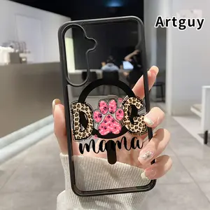 Magnetic Phone Case Compatible with Samsung Galaxy S26 S23 Ultra S24 Plus S25 Edge S22+ FE Dog Mama Paw Patterned Clear Acrylic Back Shockproof Air-Guard Corners Hard Shell for Girl
