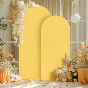 GAOMON 3-Piece Gold Arch Backdrop Cover Set – Double-Sided Spandex with Zipper, 6ft/6.6ft/7.2ft, for Wedding, Party, Photo & Outdoor Event Decor, Gold