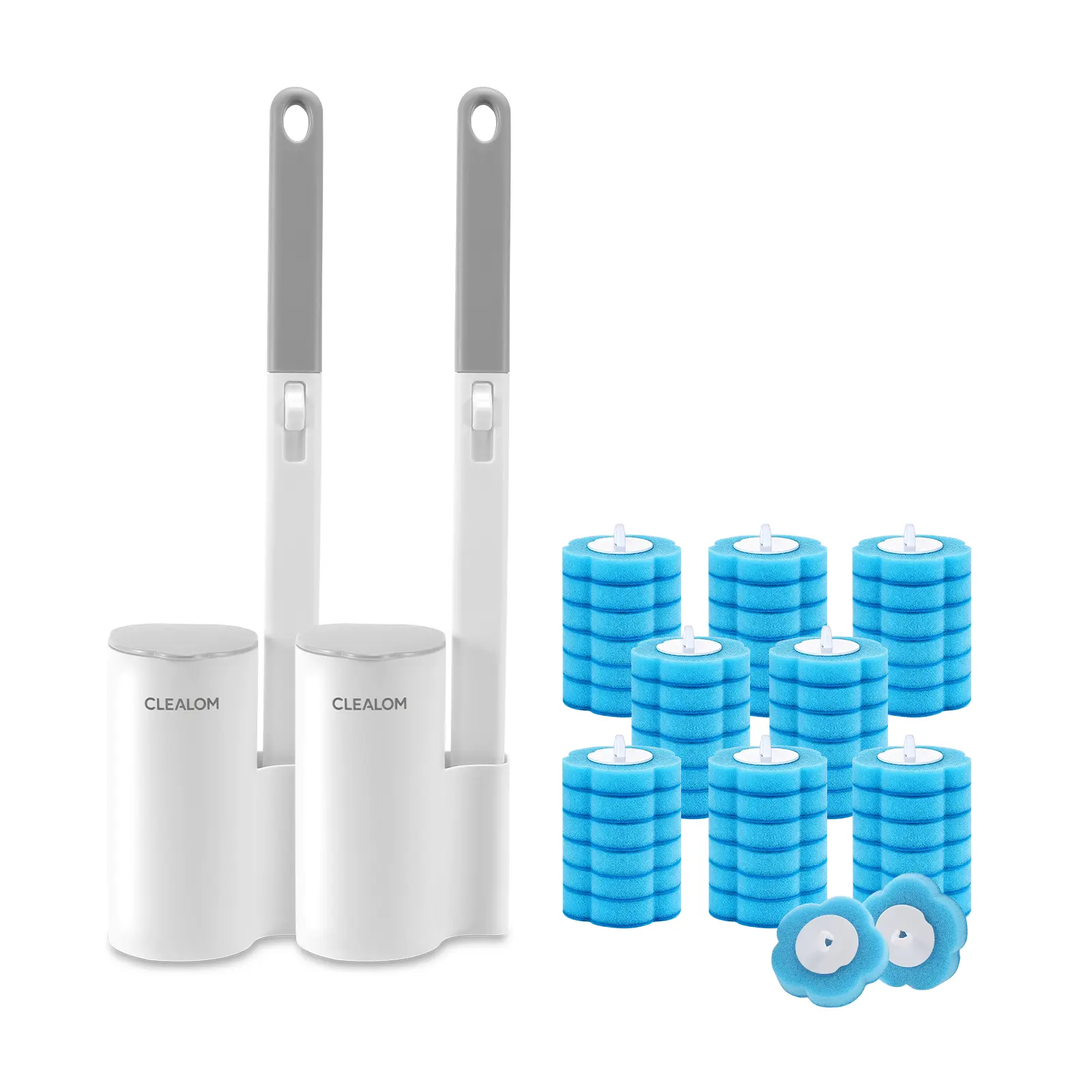 CLEALOM 2PCS Disposable Toilet Brush and Holder Set,Extended Handle with 48PCS Cleaner Refills,Toilet Brush for Toilet Bowl Cleaners,Bathroom Cleaning System for Sink,Bathtub,Basin,Urinal,Bathroom Cleaning Kit, Wall-Mount Scrubbing Toilet Brush