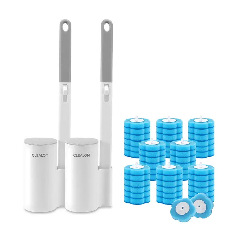 CLEALOM 2PCS Disposable Toilet Brush and Holder Set,Extended Handle with 48PCS Cleaner Refills,Toilet Brush for Toilet Bowl Cleaners,Bathroom Cleaning System for Sink,Bathtub,Basin,Urinal,Bathroom Cleaning Kit, Wall-Mount Scrubbing Toilet Brush