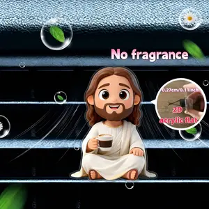 Jesus Holding Coffee Cup Car Vent Clip, 2D Acrylic Christian Car Decor, Religious Wall Art for Home & Office, Durable Design