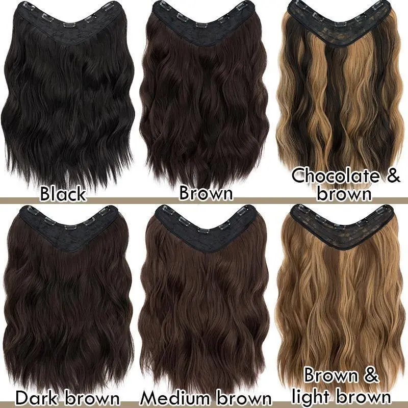 18" 45CM V-Shaped One Piece Clip In Hair Extensions Curly Wavy Hair With 5 Clips Synthetic Invisible Hairpieces For Women 18" 45CM V-Shaped One Piece Clip In Hair Extensions Curly Wavy Hair With 5 Clips Synthetic Invisible Hairpieces For Women