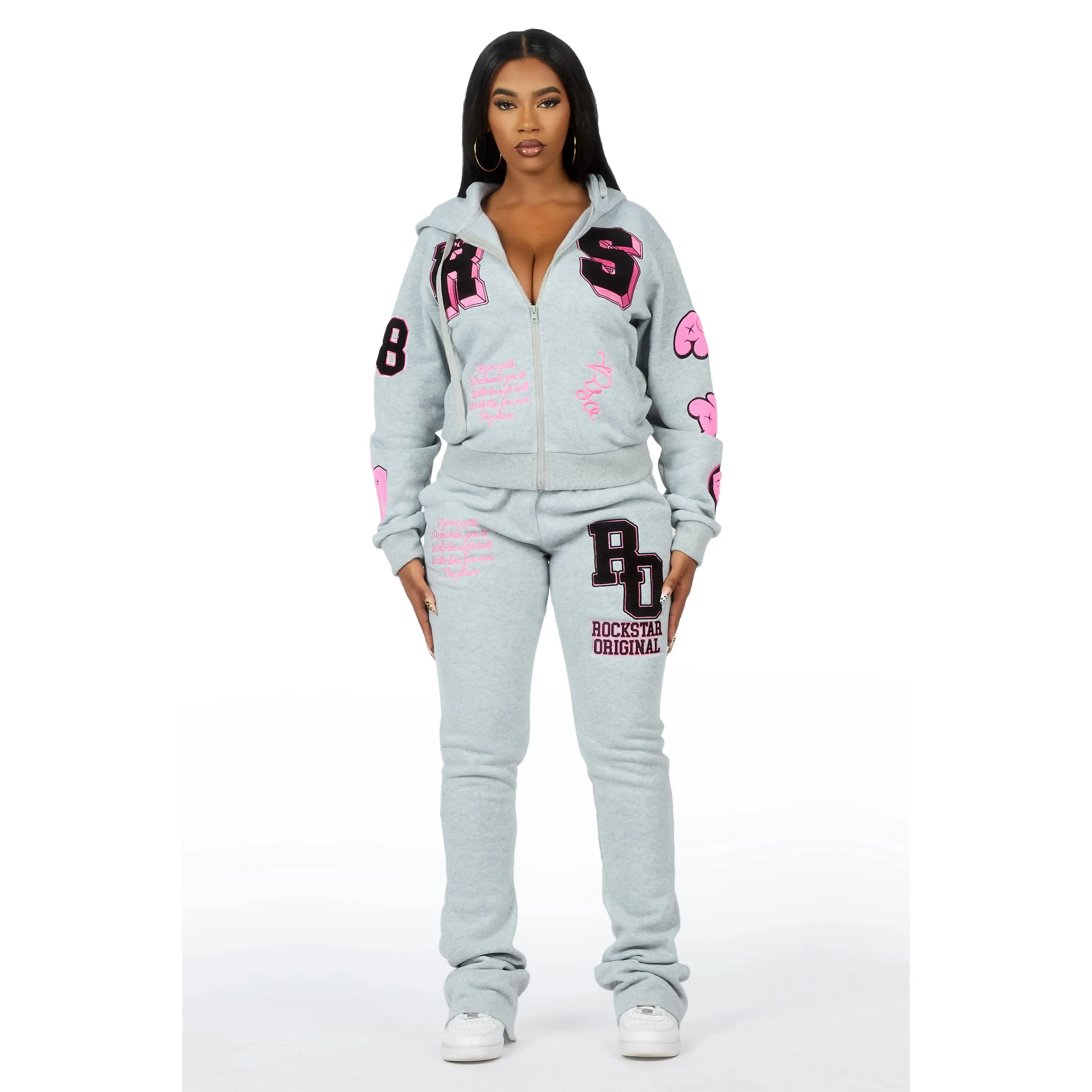 Leslee Grey/Pink Super Stacked Track Set